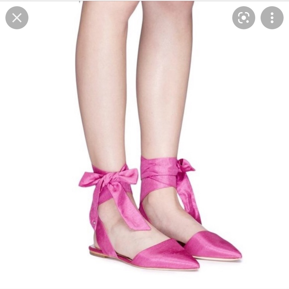 Sam Edelman Pink Satin Pointed Toe Ankle Tie Flats